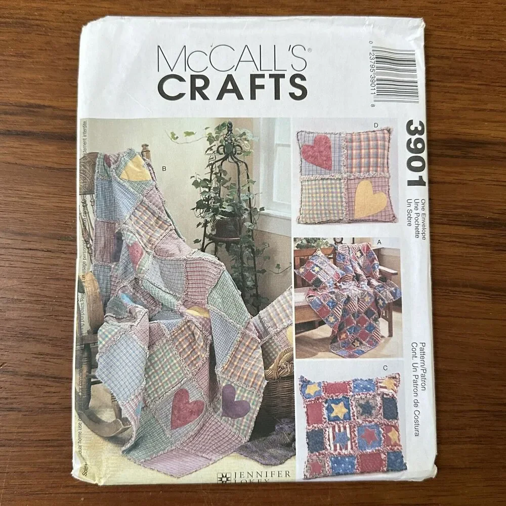 UNCUT McCall's Crafts Rag Throws & Pillows Craft Sewing Pattern #3901